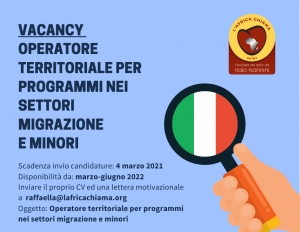 Vacancy aperta per selezione “Operatore territoriale per programmi nei settori migrazione e minori”