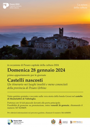 Pesaro2024, per &quot;Castelli nascosti&quot; primo appuntamento a Montefabbri di Vallefoglia