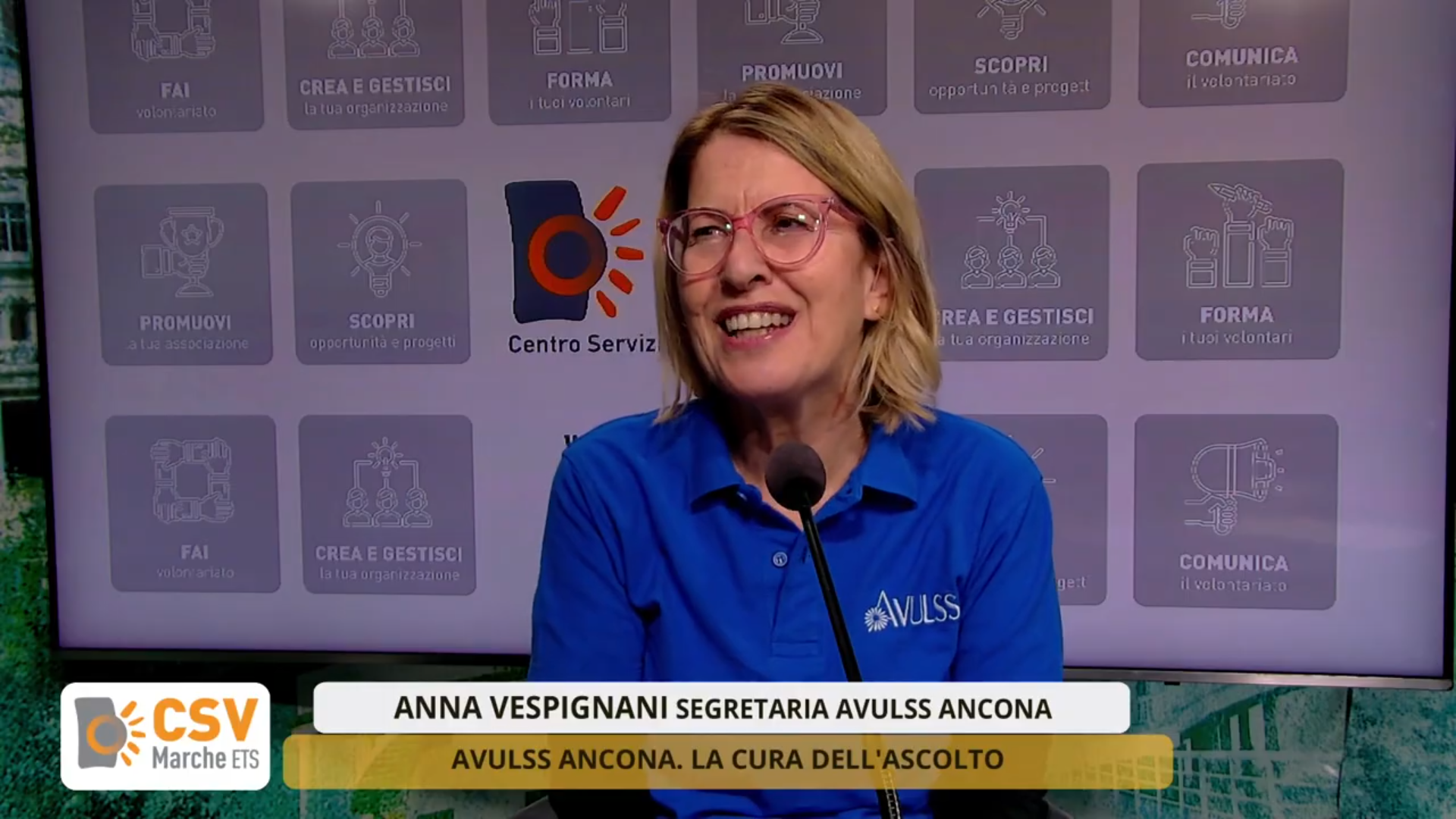 la segretaria Avulss durante l'intervista negli studi della tv