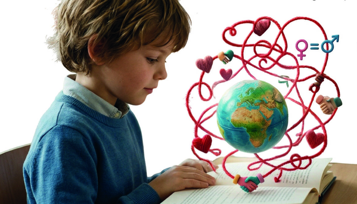 Un bambino guarda un mappamondo