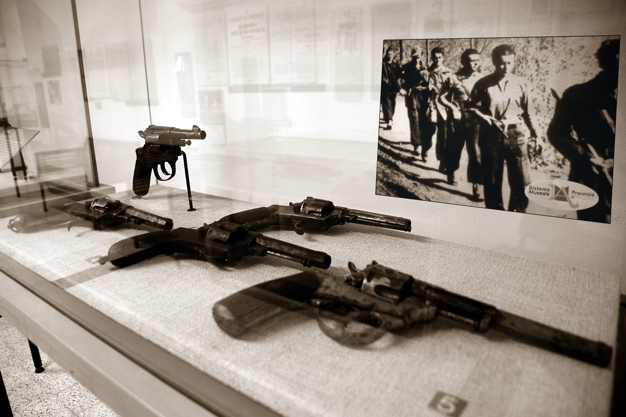Due pistole in una teca museale.