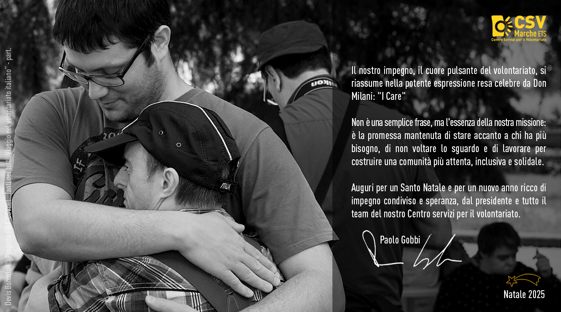 abbraccio tra due persone, probabilmente un volontario e una persona assistita