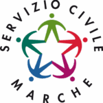 logo del servizio civile Marche (stella a cinque punte con figure umane stilizzate)