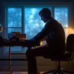 un ragazzo solo al pc in una stanza buia