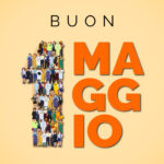 grafica con il numero 1 formato da tante figure di lavoratori e la parola maggio