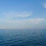 Calm ocean view with clear blue sky, perfect for backgrounds or wallpapers.