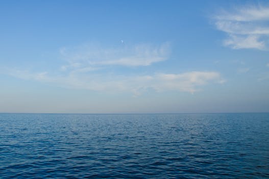 Calm ocean view with clear blue sky, perfect for backgrounds or wallpapers.