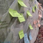 una mappa geografica con alcuni post it attaccati